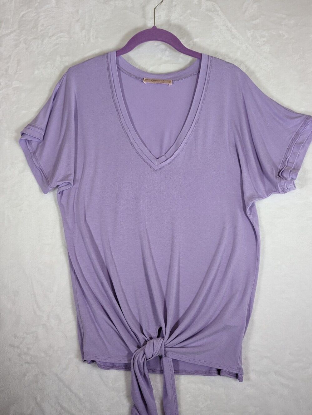 Veronica M Anthropologie Womens Solid Lilac Wide VNeck Spandex/Rayon Top Size M